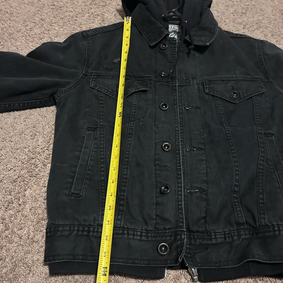 Fox Riders Denim Jean Mx Motorcycle Biker Black Hood Trucker Jacket Size Small - Picture 11 of 14